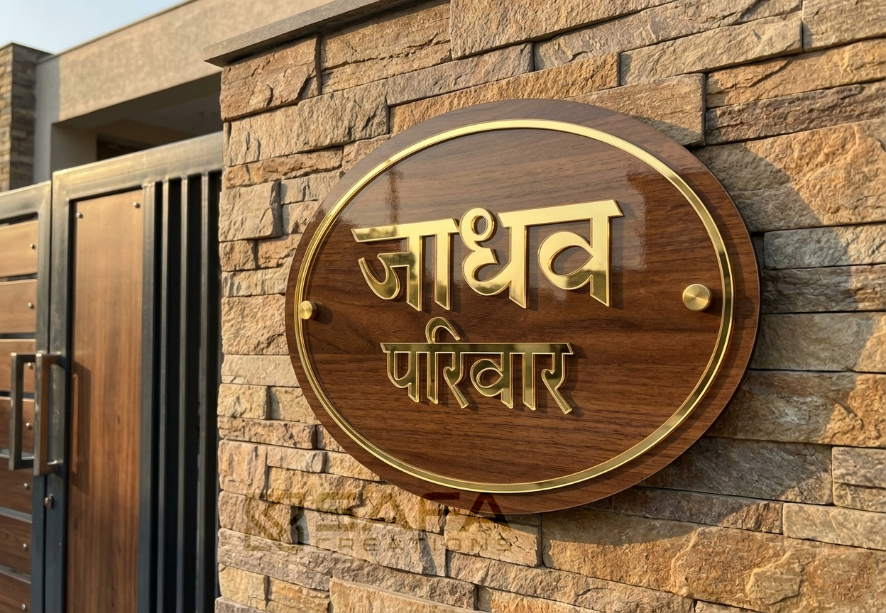 Premium acrylic name plate NP2 style 2 with weather-resistant finish for home India