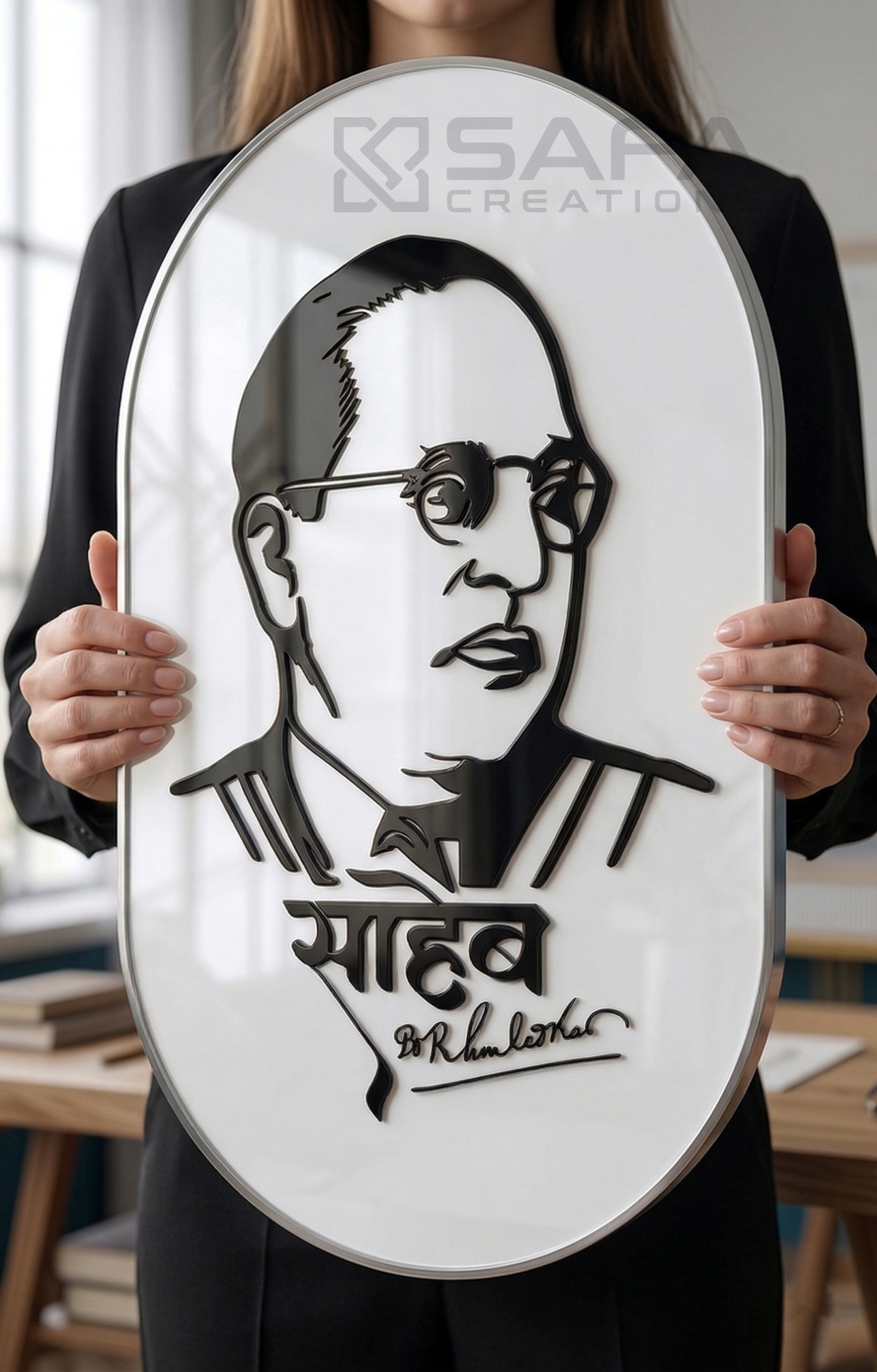 Dr. Babasaheb Ambedkar acrylic wall decor art in white and black